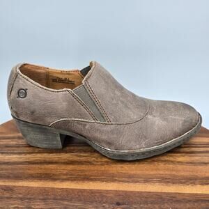 Born Lawren Boots Women's 7.5 Taupe Brown Leather Slip On Heeled Ankle Booties